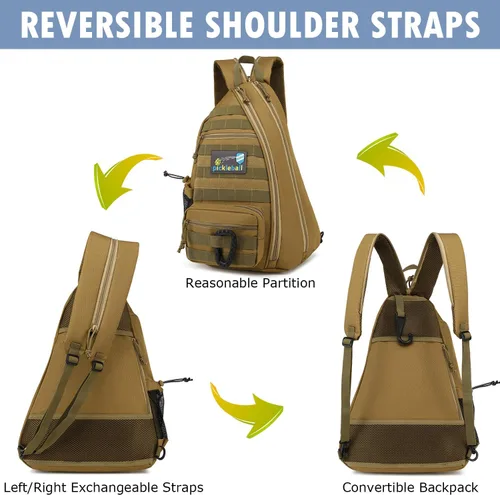 Miniatura 3 de Bandolera de pickleball SunForMorning, mochila táctica de pickleball para mujeres y hombres, bolsa de hombro ajustable con gancho para cerca y Marrón