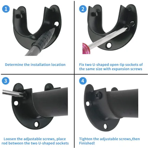 Miniatura 5 de 2 piezas de enchufe de varilla de acero inoxidable resistente, soporte para armario, soporte de barra de brida, soportes de extremo de barra