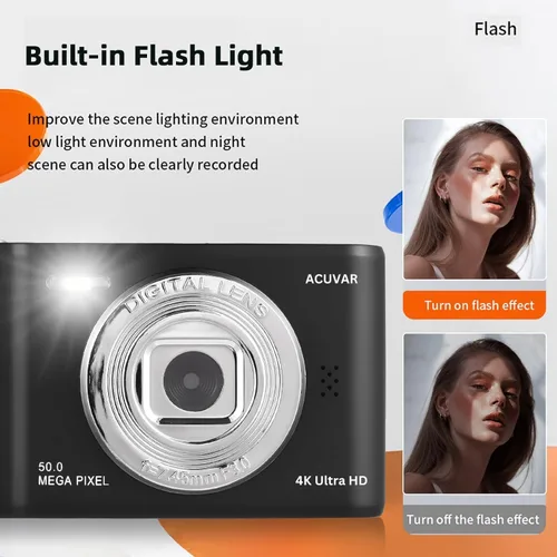 Miniatura 6 de Acuvar Cámara digital, cámara FHD 1080P para niños, cámara de 50 MP para apuntar y disparar con zoom de 16X antivibración, cámara pequeña portátil