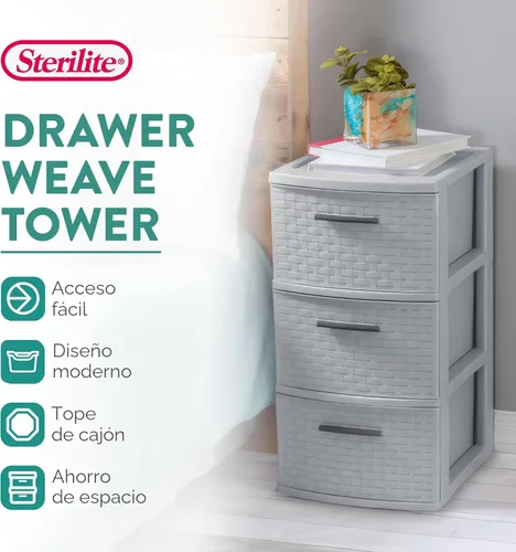 Miniatura 3 de Sterilite Paquete de 2 torres de almacenamiento de 3 cajones, organizador mediano de tejido de plástico, cemento, contenedor ligero opaco