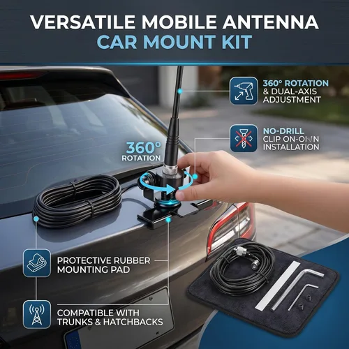 Miniatura 5 de Soporte de montaje de antena de jamón de coche para radio móvil, soporte de maletero para tapa de tronco/Hatchback/Montaje de puerta para FT-1802M
