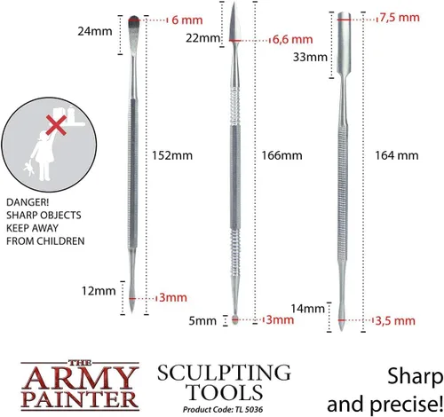 Miniatura 4 de The Army Painter Herramientas de escultura - Juego con tres herramientas de acero inoxidable de doble extremo, herramientas de polímero para modelar