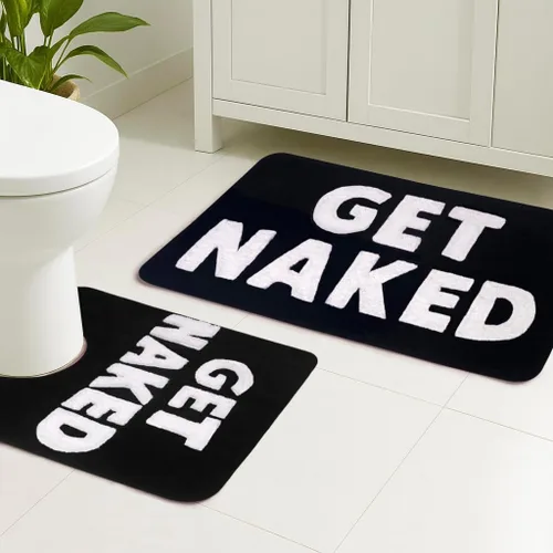 Juego de alfombras de baño Get Naked – Alfombra de baño de microfibra y alfombra de contorno en forma de U, lavable a máquina, antideslizante, para