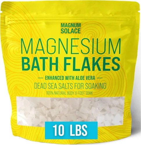 Copos de baño de magnesio, sal del mar muerto, sales del mar muerto para remojar, copos de magnesio para baño, mejorados con aloe vera (10 libras)