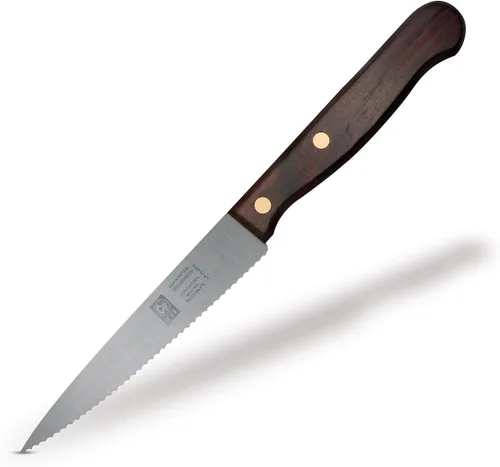 Miniatura 4 de ICEL Cuchillo de pelar dentado de 4 pulgadas, mango de palisandro marrón, hoja de espiga completa