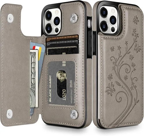 Miniatura 8 de HianDier Funda tipo cartera compatible con iPhone 12 Pro MAX 5G de 6.7 pulgadas, delgada funda protectora con ranura para tarjeta de crédito, funda