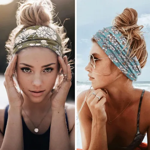 Miniatura 5 de Huachi Diademas bohemias para mujer, bandas anchas para la cabeza, para yoga, entrenamiento, bandas para el cabello para mujer, antideslizantes