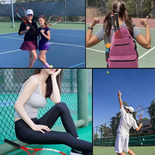 Miniatura 3 de Raquetas de tenis para 2 jugadores recreativas para principiantes, juego de raquetas adultas ligeras preencordadas de 27 pulgadas para mujeres