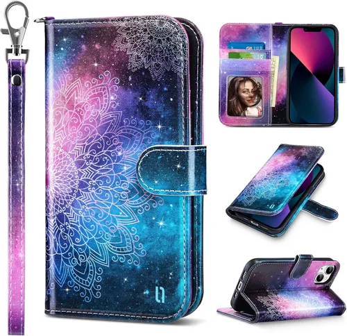 Miniatura 20 de ULAK Funda tipo cartera compatible con iPhone 13 para mujer, piel sintética de alta calidad con tarjetero, función atril, funda tipo cartera