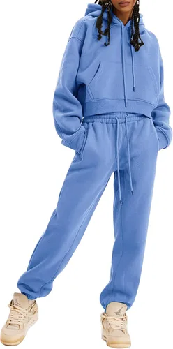 Miniatura 20 de Kissonic Conjunto deportivo de forro polar para mujer, 2 piezas, sudadera con capucha y pantalones deportivos