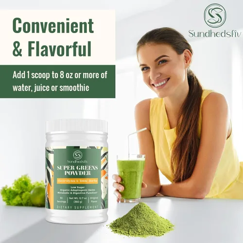 Miniatura 7 de Super Greens - Superalimento en polvo + electrolitos y hierbas tónicas Verdes orgánicos, shilajit, adaptógenos, antioxidantes, preobióticos