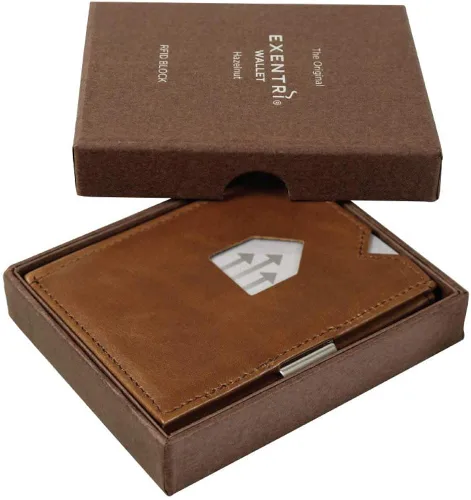 Miniatura 5 de EXENTRI Billetera Trifold de cuero - bloqueo RFID con clip de bloqueo de acero inoxidable
