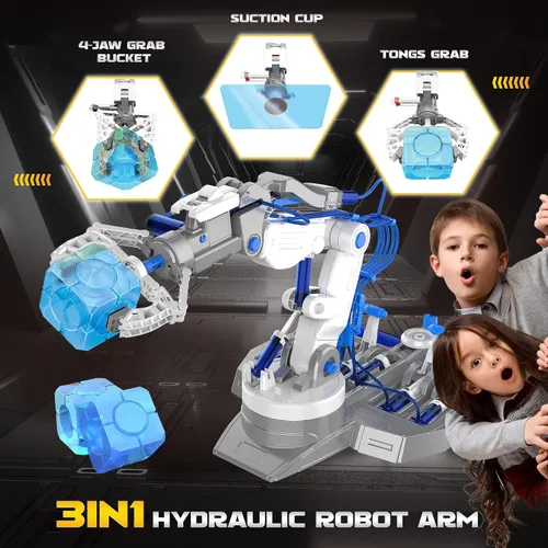 Miniatura 2 de SMIESSKIDDO - Brazo robot hidráulico 3 en 1, 220 juguetes de construcción STEM con agarre de 4 mandíbulas, succión y pinzas para niños de 8 a 12