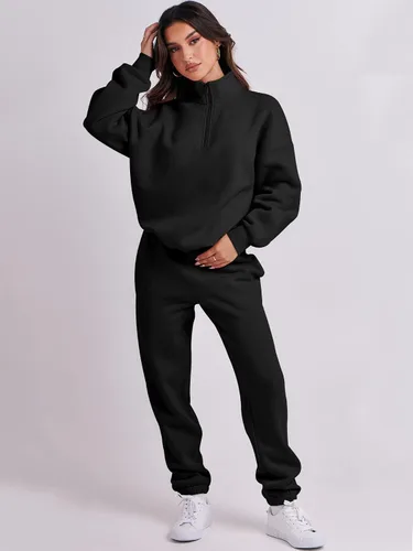 Miniatura 3 de Prinbara Conjunto de sudadera de manga larga con media cremallera para mujer, conjunto de 2 piezas con bolsillos