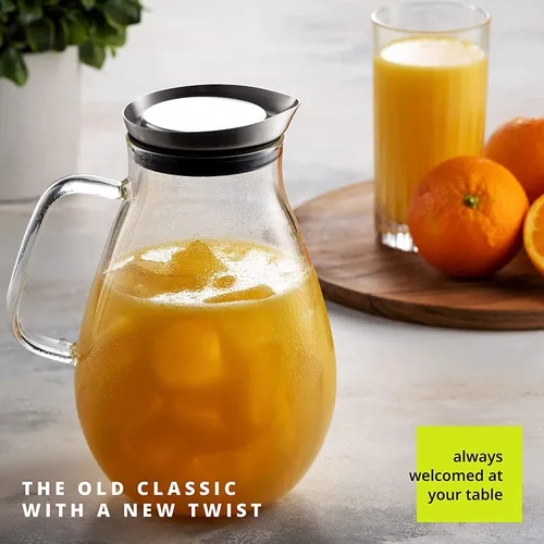 Miniatura 8 de Jarra de vidrio de 84 onzas con tapa de acero inoxidable Hermosa jarra ligera para bebidas con un mango ancho Ideal para bebidas frías