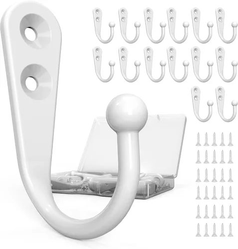 Miniatura 9 de Ganchos de pared de metal resistentes para abrigos, paquete de 10 ganchos negros montados en la pared con 20 tornillos, ganchos dobles para abrigo