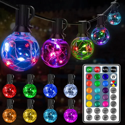Miniatura 9 de Ollny Cadena de luces para exteriores de 25 pies, impermeable, conectable, inastillable, con 13 Edison + 1 bombilla LED de repuesto enchufable