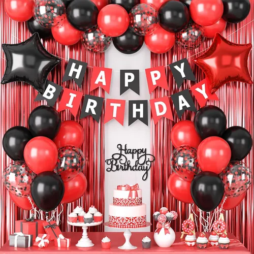 Miniatura 13 de Decoraciones de cumpleaños azul marino y negro para hombres, globo de confeti negro y azul con pancarta de "Happy Birthday", cortinas con flecos