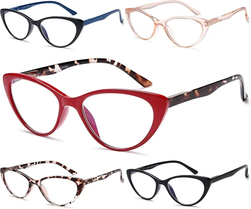Miniatura 2 de EYEURL Paquete de 5 lentes de lectura de ojo de gato para mujeres y hombres, lentes de bloqueo de luz azul, elegantes lectores de computadora
