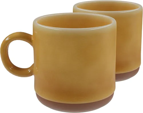 American Atelier Juego de 2 tazas de cerámica, tazas de 4 pulgadas para té, café con leche, chocolate caliente, barra de desayuno, tazas de cocina,