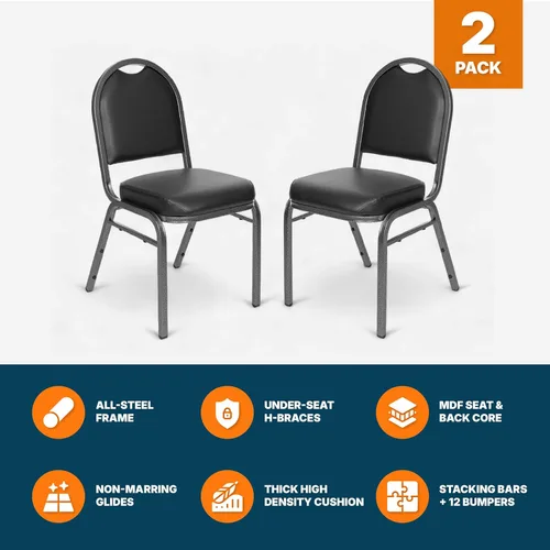 Miniatura 7 de OEF Furnishings OEF9210-SV/2 Silla apilable de grado comercial para banquetes (vinilo negro, marco recubierto de polvo plateado, paquete de 2)