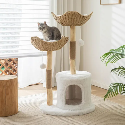 PISARRY Torre de árbol para gatos, árbol moderno de 46 pulgadas para gatos de interior y adultos, condominio de lujo para gatos con poste rascador,