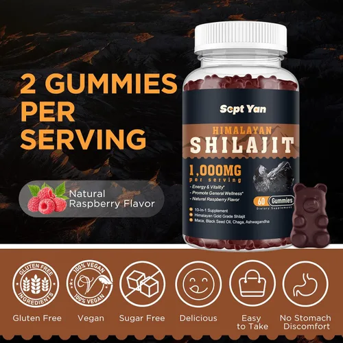 Miniatura 6 de Shilajit - Gomitas de 1000 mg – Shilajit puro orgánico del Himalaya para hombres y mujeres, más de 85 minerales traza resina Shilajit