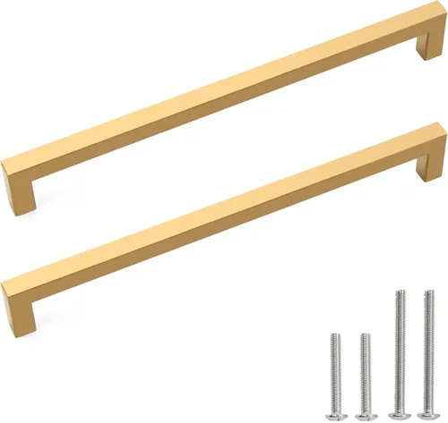 Miniatura 27 de Tiradores para gabinete dorados, manijas cuadradas para cajones, paquete de 2, manijas de acero inoxidable para cocina de 13-4/5 pulgadas, herrajes