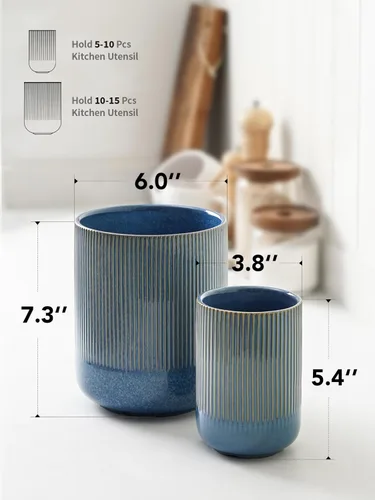 Miniatura 6 de LE TAUCI Soporte para Utensilios, 7.3"+5.4" Soporte de Cerámica para Utensilios de Cocina para Encimera, Recipientes Grandes para Utensilios
