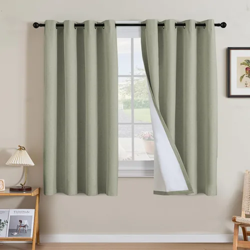 Miniatura 153 de H.VERSAILTEX Cortinas opacas de lino de 63 pulgadas de largo, 100% absolutamente opacas, con aislamiento térmico, con textura de lino, con ojales
