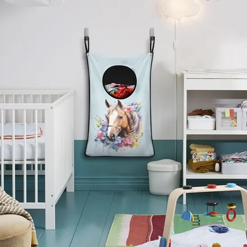 Miniatura 3 de Cesta universal de ropa sucia para guardar ropa sucia y ahorrar espacio Caballo Cesta de ropa sucia multifuncional con cremallera para colgar
