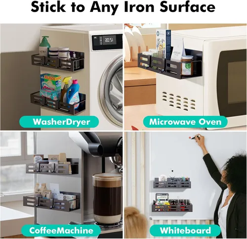 Miniatura 7 de SETBAOO Paquete de 4 estantes magnéticos para especias para refrigerador con estante de 4 ganchos y soporte para toallas de papel, estante magnético
