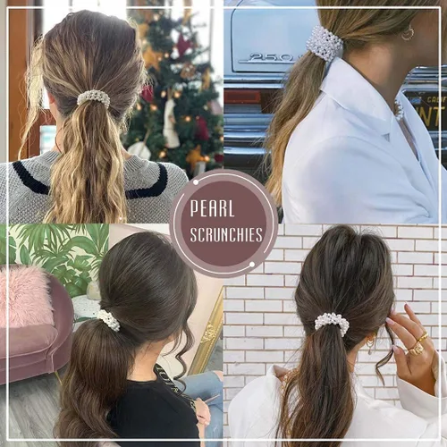 Miniatura 3 de 3 ligas para el cabello con perlas, color blanco, elásticas para el cabello, bandas elásticas para el cabello, accesorios para el cabello de boda