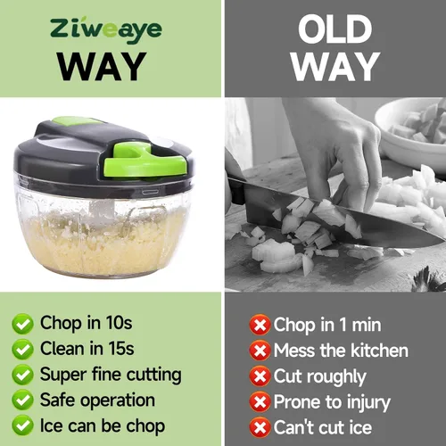 Miniatura 2 de Procesador manual de alimentos, picador de verduras, picador de ajo portátil con cuerda de mano, cortador de cebolla para verduras, jengibre, GGreen