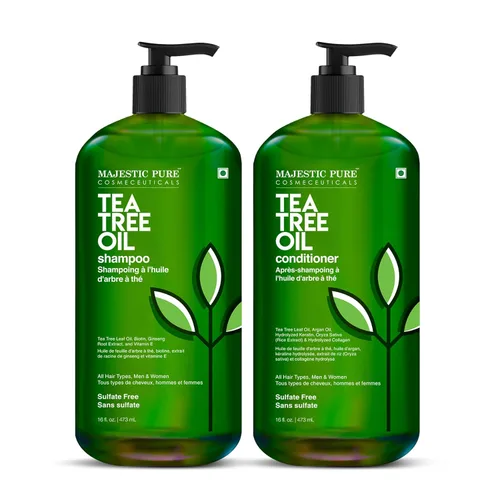 Majestic Pure Champú Tea Tree para hombres y mujeres – Fórmula hidratante que combate la caspa, piojos y picazón, irritación o cuero cabelludo seco
