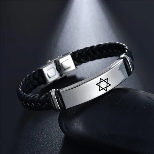 Miniatura 4 de ForeverWill Pulsera judía de estrella de David religiosa Jerusalén Mogen David Star Pulsera de cuero para mujeres y hombres, judaica, hebreo