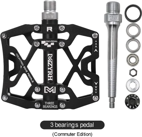 Miniatura 5 de Mzyrh - Pedales de bicicleta de montaña, ultra fuertes, coloridos, mecanizados CNC, de 9/16 pulgadas, ciclismo sellado con 3 rodamientos Negro 3