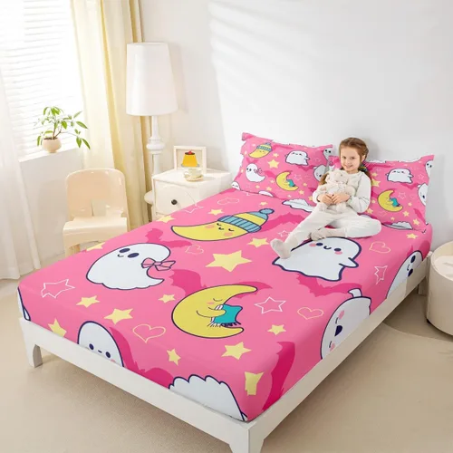Miniatura 11 de Erosebridal Sábana bajera ajustable de Halloween, diseño de calabaza de dibujos animados, diseño de arco iris para niños, niñas, adolescentes