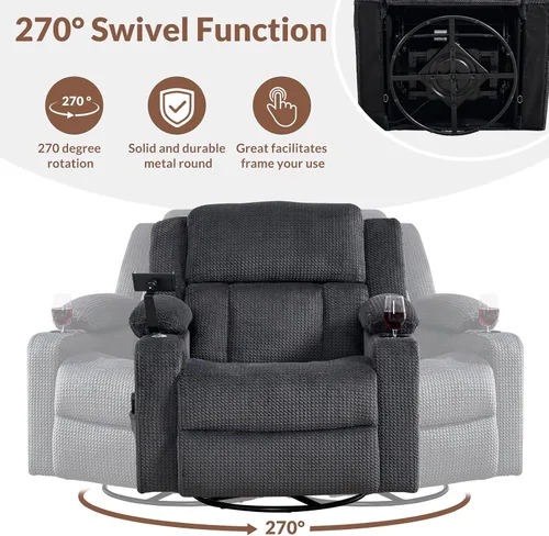 Miniatura 4 de Dual Motor Large Power Recliner Chair with Massage and Heat 270 Swivel Rocker Recliners with Adjustable Headrest Phone Holder for Living Room