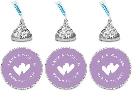 Miniatura 35 de Andaz Press Etiquetas personalizadas de gota de chocolate para boda, nombres y fecha redondos de novios, azul bebé, paquete de 240, personalizadas