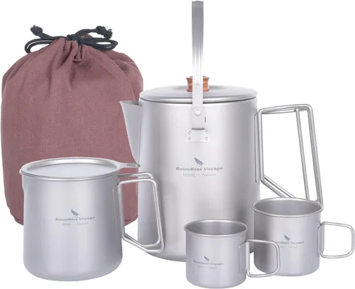 Miniatura 10 de Boundless Voyage Cafetera de titanio para camping, 1.5L, hervidor de barista para hacer café, agua hirviendo, viajes al aire libre, fogata, estufa