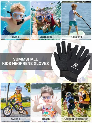 Miniatura 6 de Guantes de neopreno para niños de 0.118 pulgadas, guantes térmicos antideslizantes para natación, UV50+, mantienen el calor para bucear, kayak