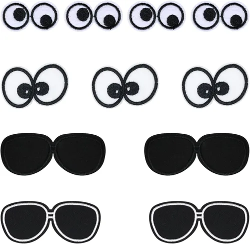 Honbay 24 lentes de sol de dibujos animados blancos y negros, parches para coser, delicados apliques bordados para decoración de ropa y manualidades