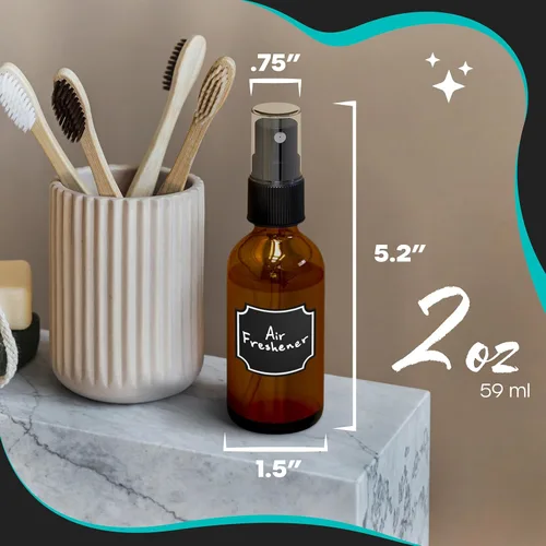 Miniatura 3 de evlers Amber - Botella de vidrio en aerosol de 2 onzas Las botellas de vidrio de niebla ámbar incluyen pulverizadores y un embudo y un cepillo