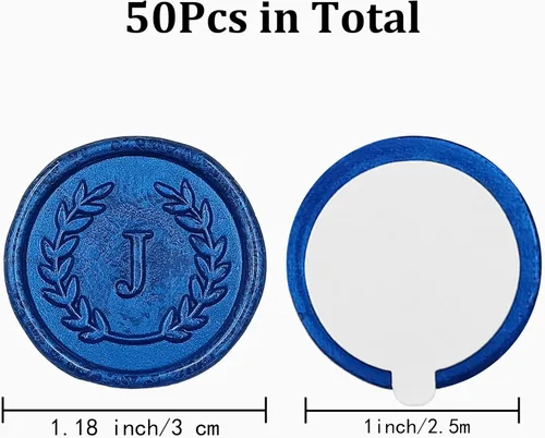 Miniatura 2 de 50 piezas de pegatinas adhesivas de sello de cera azules con letra J, hechas a mano, no necesitan sello de cera, pegatinas de cera para rasgar