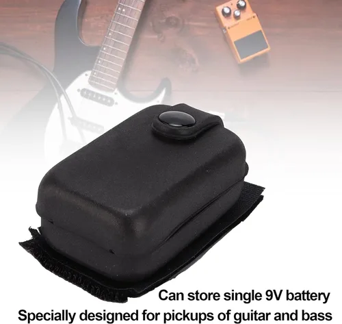 Miniatura 3 de Walfront Funda de batería de guitarra acústica de 9 V, estuche de transporte de bolsillo negro, organizador de PU, funda portátil para instrumentos