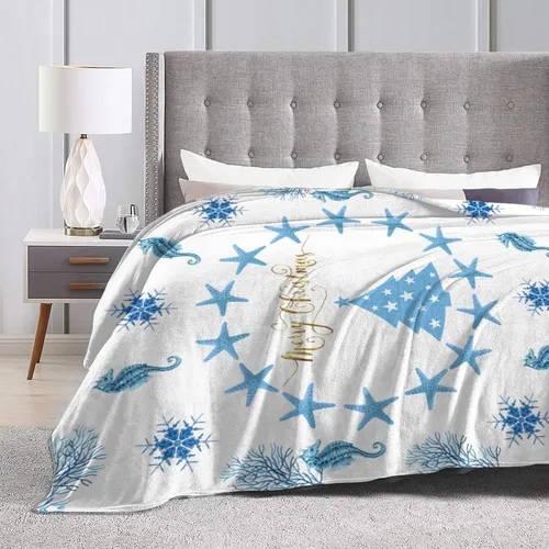 Miniatura 4 de Manta de Navidad de 50 x 40 pulgadas, diseño de caballito de mar, estrellas de mar, estrellas de mar, franela suave y cálida, regalo para adultos