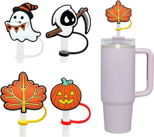 4 piezas de cubiertas de pajitas de Halloween - Cubierta de pajita espeluznante para vaso Stanley, accesorios de pajitas de silicona para vasos