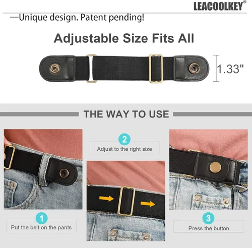 Miniatura 2 de LEACOOLKEY Cinturón elástico sin hebilla para mujereshombres, paquete de 2 cinturones elásticos invisibles para jeans
