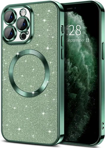 Miniatura 65 de Hython Funda para iPhone 15 Plus con purpurina, fundas magnéticas transparentes para teléfono con protector de lente de cámara